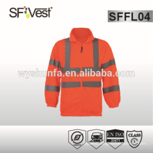 sweatshirt fabric orange reflective safety clothing with polyester fleece , EN ISO 20471 CLASS 3